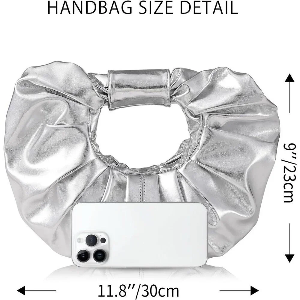 Women's Silver Polyurethane Buckle Stylish Designer Party Wedding Clutch